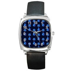 Flower Vase Pattern Square Metal Watch by Ravend