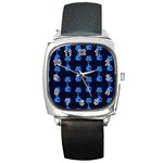 Flower Vase Pattern Square Metal Watch Front