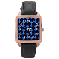 Flower Vase Pattern Rose Gold Leather Watch  by Ravend