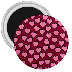 Pattern Pink Abstract Heart Love 3  Magnets