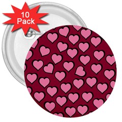 Pattern Pink Abstract Heart Love 3  Buttons (10 pack) 