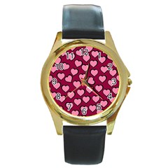 Pattern Pink Abstract Heart Love Round Gold Metal Watch