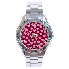 Pattern Pink Abstract Heart Love Stainless Steel Analogue Watch