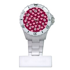 Pattern Pink Abstract Heart Love Plastic Nurses Watch