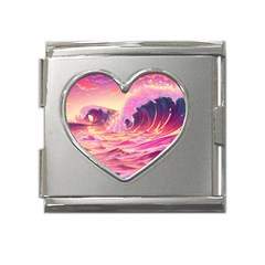 Wave Waves Ocean Sea Mega Link Heart Italian Charm (18mm) by Ravend