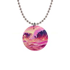 Wave Waves Ocean Sea 1  Button Necklace by Ravend