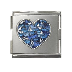 Boat Ship Background Pattern Mega Link Heart Italian Charm (18mm) by Ravend