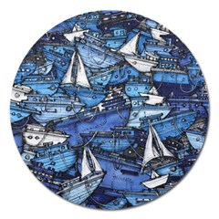 Boat Ship Background Pattern Magnet 5  (round) by Ravend