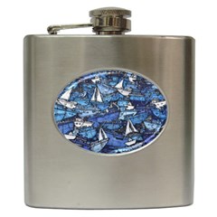 Boat Ship Background Pattern Hip Flask (6 Oz) by Ravend