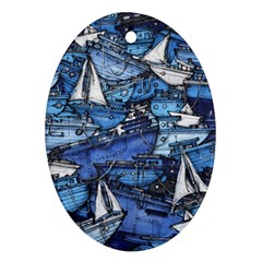 Boat Ship Background Pattern Oval Ornament (two Sides) by Ravend