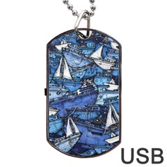 Boat Ship Background Pattern Dog Tag Usb Flash (one Side) by Ravend