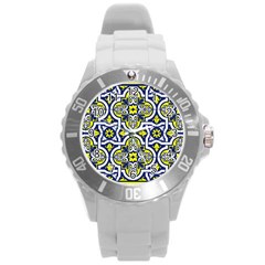 Tiles Panel Decorative Decoration Traditional Pattern Round Plastic Sport Watch (l) by Ravend