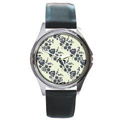 Flower Roses Rose Floral Flora Pattern Vintage Round Metal Watch by Ravend