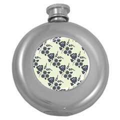 Flower Roses Rose Floral Flora Pattern Vintage Round Hip Flask (5 Oz) by Ravend