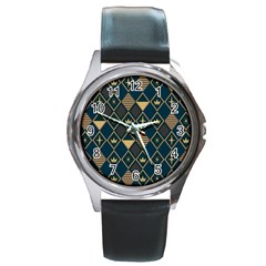 Background Non Seamless Pattern Round Metal Watch