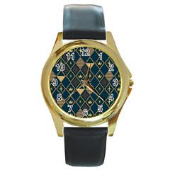 Background Non Seamless Pattern Round Gold Metal Watch