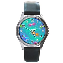 Non Seamless Pattern Blues Bright Round Metal Watch