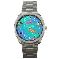 Non Seamless Pattern Blues Bright Sport Metal Watch