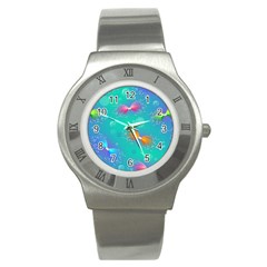 Non Seamless Pattern Blues Bright Stainless Steel Watch