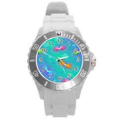 Non Seamless Pattern Blues Bright Round Plastic Sport Watch (L)