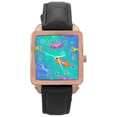 Non Seamless Pattern Blues Bright Rose Gold Leather Watch 