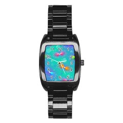 Non Seamless Pattern Blues Bright Stainless Steel Barrel Watch