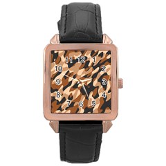 Abstract Camouflage Pattern Rose Gold Leather Watch  by Jack14