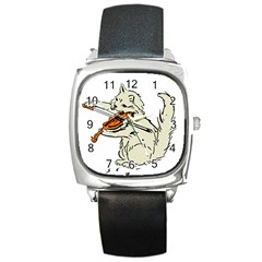 Cat Playing The Violin Art Square Metal Watch