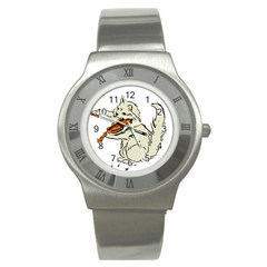 Cat Playing The Violin Art Stainless Steel Watch