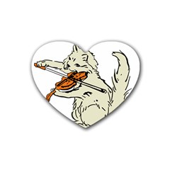 Cat Playing The Violin Art Rubber Heart Coaster (4 Pack)