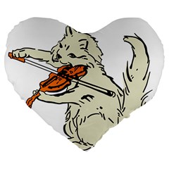 Cat Playing The Violin Art Large 19  Premium Heart Shape Cushions