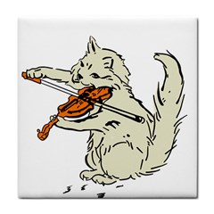 Cat Playing The Violin Art Tile Coaster