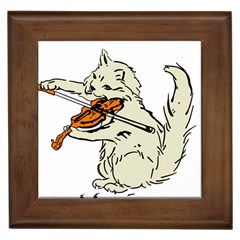 Cat Playing The Violin Art Framed Tile