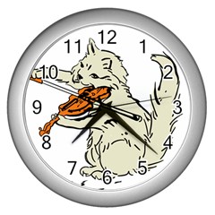 Cat Playing The Violin Art Wall Clock (silver) by oldshool