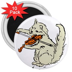 Cat Playing The Violin Art 3  Magnets (10 Pack)  by oldshool