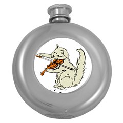 Cat Playing The Violin Art Round Hip Flask (5 Oz)