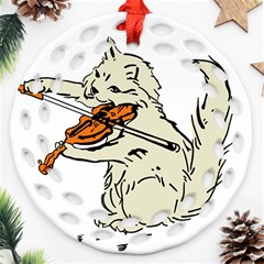 Cat Playing The Violin Art Ornament (round Filigree)