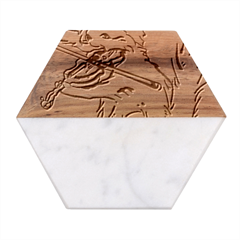 Cat Playing The Violin Art Marble Wood Coaster (hexagon) 