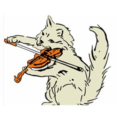 Cat Playing The Violin Art Premium Plush Fleece Blanket (medium)