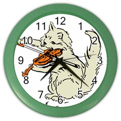 Cat Playing The Violin Art Color Wall Clock by oldshool