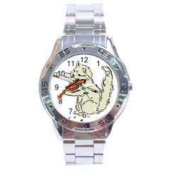 Cat Playing The Violin Art Stainless Steel Analogue Watch