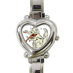 Cat Playing The Violin Art Heart Italian Charm Watch