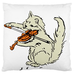 Cat Playing The Violin Art Large Premium Plush Fleece Cushion Case (two Sides)