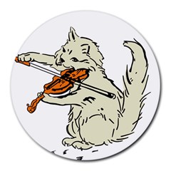 Cat Playing The Violin Art Round Mousepad by oldshool