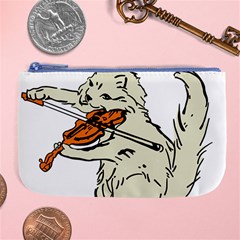 Cat Playing The Violin Art Large Coin Purse