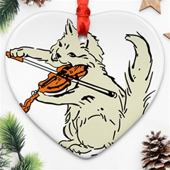 Cat Playing The Violin Art Heart Ornament (two Sides)