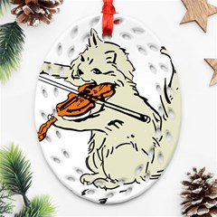 Cat Playing The Violin Art Oval Filigree Ornament (two Sides)