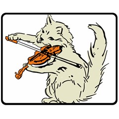 Cat Playing The Violin Art Two Sides Fleece Blanket (medium) by oldshool