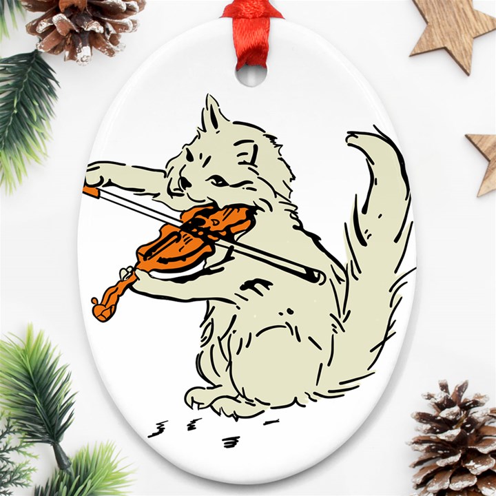 Cat Playing The Violin Art Ornament (Oval)