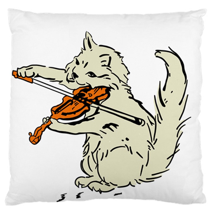 Cat Playing The Violin Art Large Premium Plush Fleece Cushion Case (One Side)